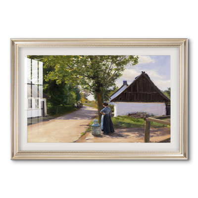 Rue du village danois avec femme et laitier, 1880-Hans Andersen Brendekilde-Impression encadrée personnalisée