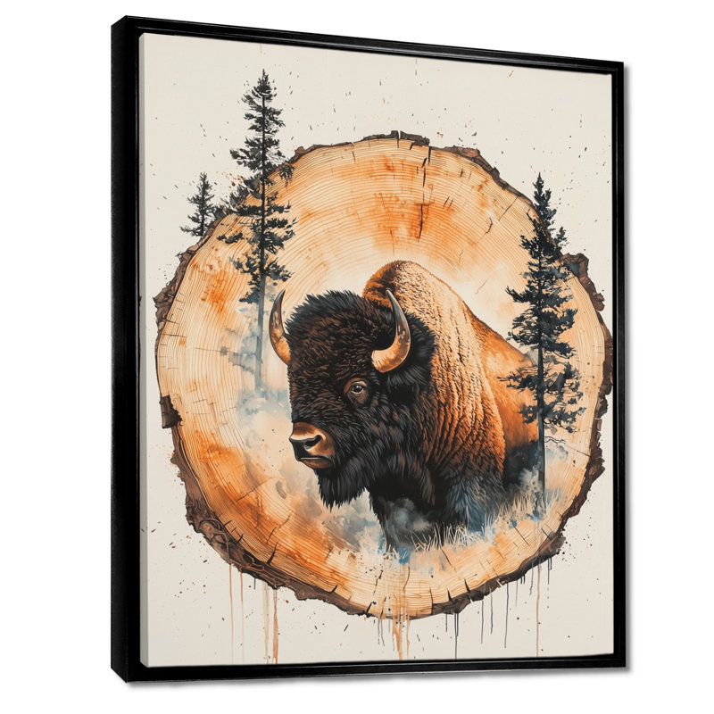 Ghison American Bison Into The Woods III - Bison, art mural, Noir, Reproduction avec cadre flottant, H 20 po x l 12 po