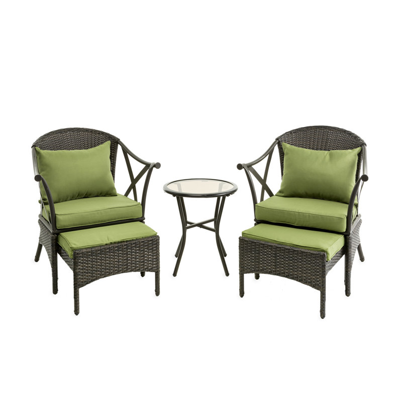 Ensemble de meubles de patio en osier avec coussins vert clair