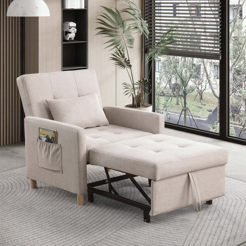 Canapé-lit convertible 3 en 1 - Tissu doux - Dossier réglable, Beige