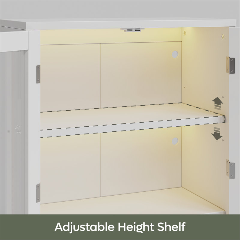 Armoire de salle à manger Canizales avec éclairage à DEL et pieds dorés, Blanc