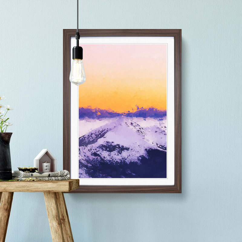 Peach Sky over the Mountain in Abstract - Picture Frame Graphic Art Print, 36cm H x 27cm W x 2cm D, Walnut Framed