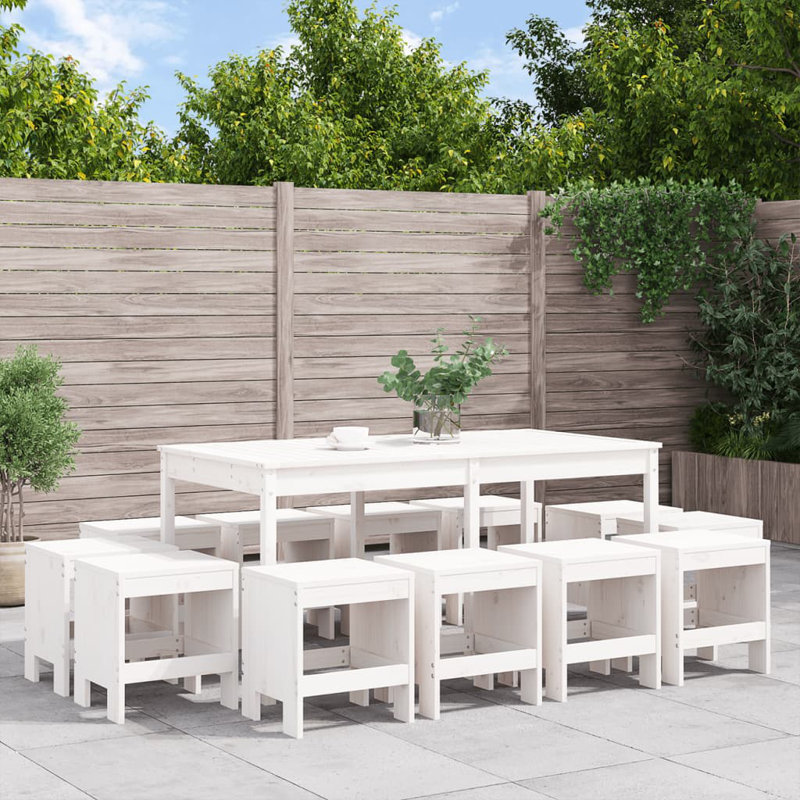 Addyline 12 - Person Solid Wood Patio Dining Set Rectangular Table, White