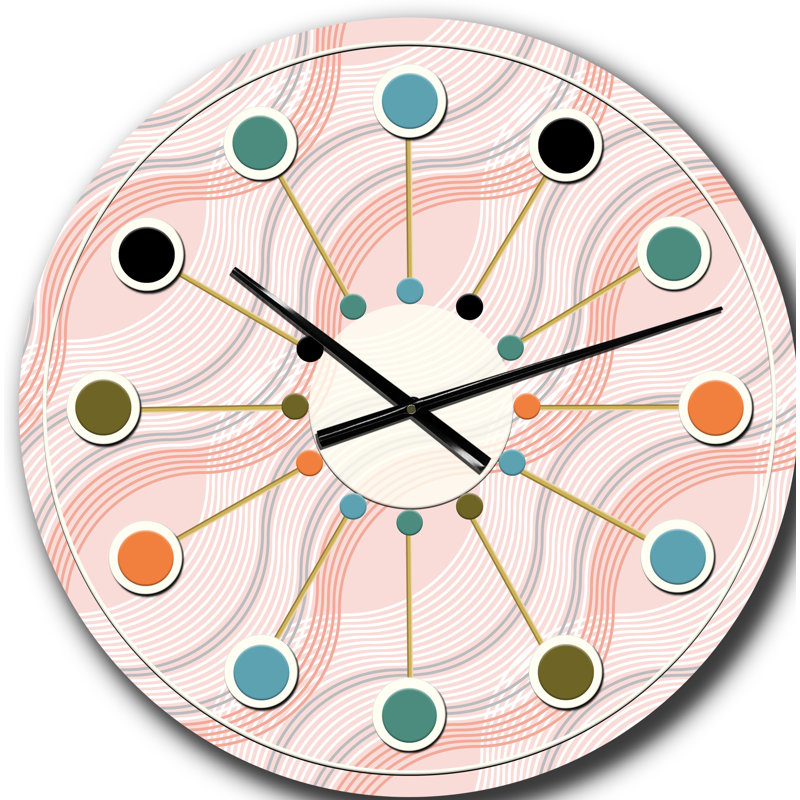 Horloge murale rose Mid-Century, Grand