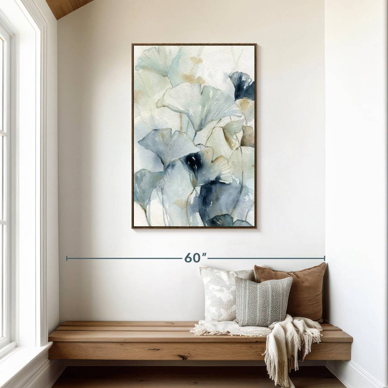 Indigo Ginkgo I, 29" x 43", Floating Frame Walnut
