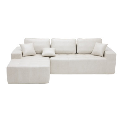 Canapé-lit de coin en similicuir avec méridienne à compression, canapé modulaire en forme de L avec éponge haute densité, canapé convertible sans assemblage requis pour le salon, appartement, chambre d'amis