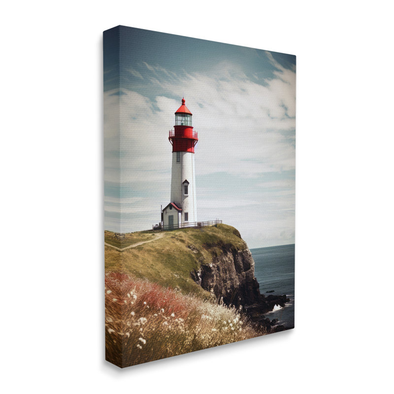 «Phare sur une haute falaise sur toile» par Ray Powers, H 30 po x l 24 po x P 1,5 po