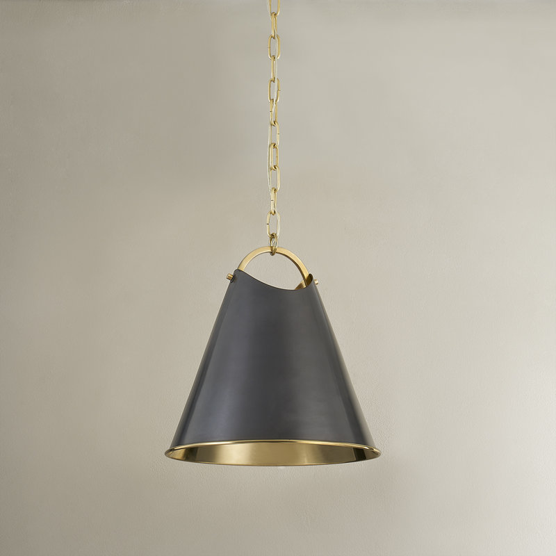 BURNBAY 1 LIGHT PENDANT, Aged Brass, 17.75" H x 13.75" W x 13.75" D