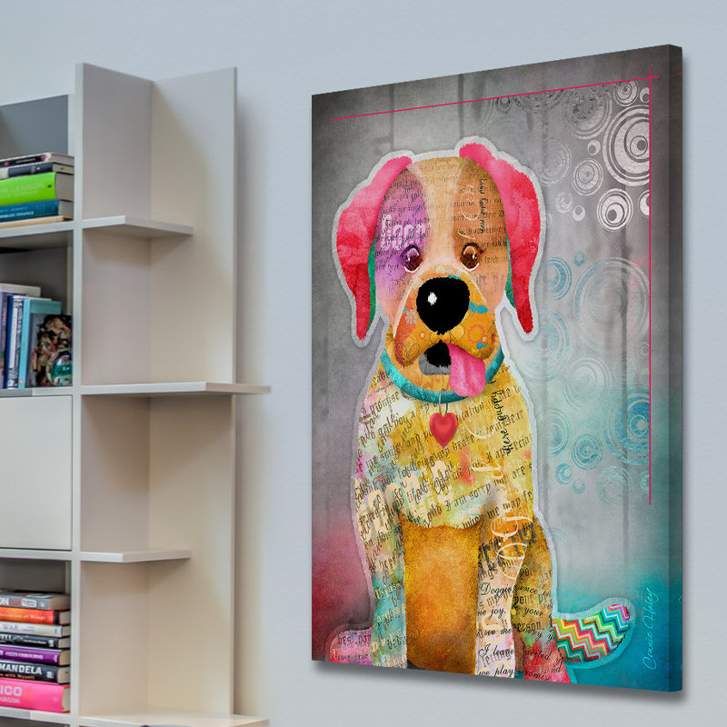 "sit stay love ii" par connie haley, reproduction d’art sur toile tendue, H 45 po x l 30 po x P 1,5 po