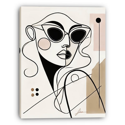 «Shadows & Style», art mural sur toile tendue - Élégant portrait minimaliste avec verres surdimensionnés