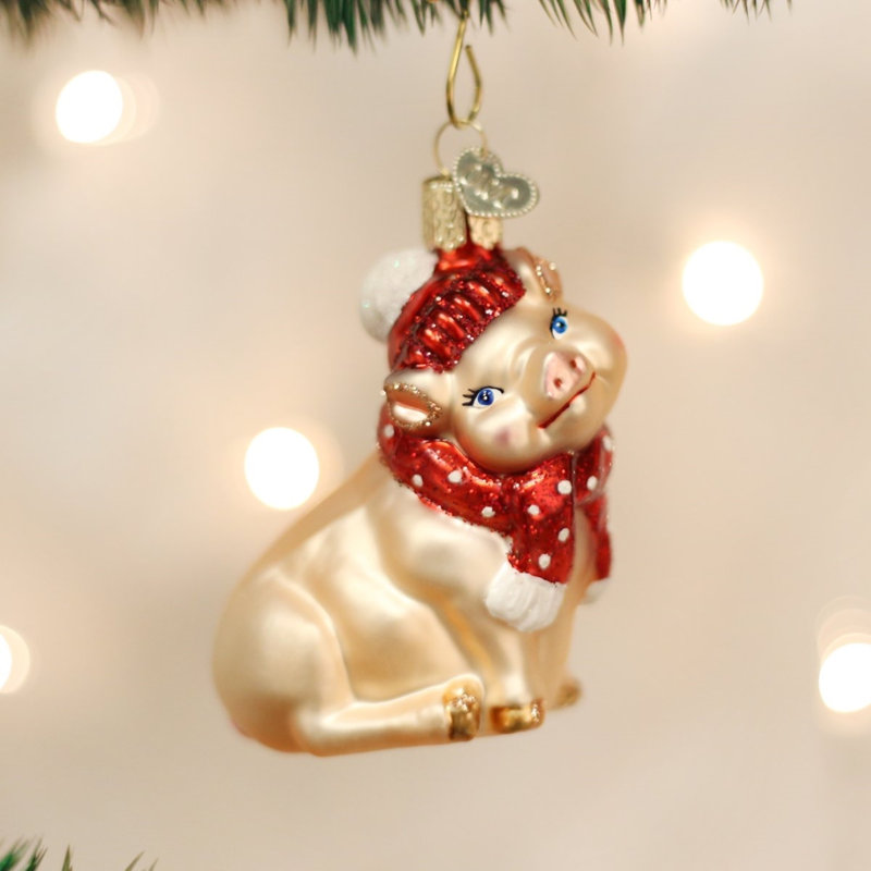 Ornement de Noël en verre soufflé Old World pour arbre de Noël, cochon enneigé