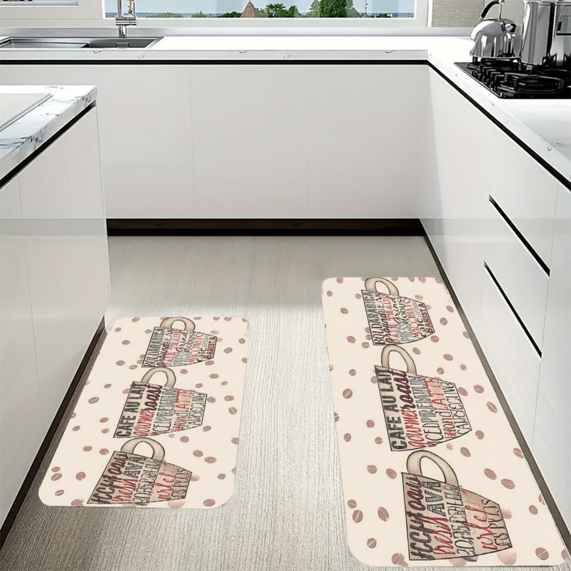 Tapis de cuisine à motif de tasse à café, 2 pièces, brun beige