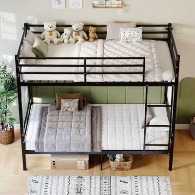 Lit superposé avec échelle et garde-corps haut, capable de se diviser, lit superposé en métal, espace de rangement, silencieux, taille simple sur simple, noir
