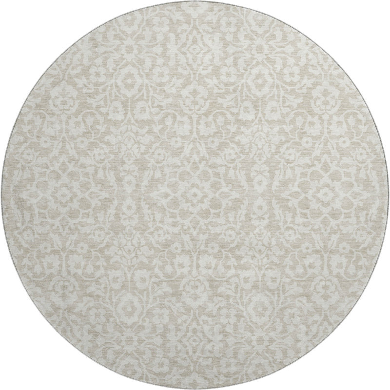 Premium Machine Washable Prisco Beige Rug, Round 8'
