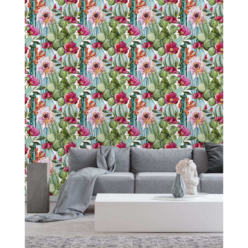 Rouleau de papier peint «Cactus with Poppy Flowers», L 16,67 po x l 25 po
