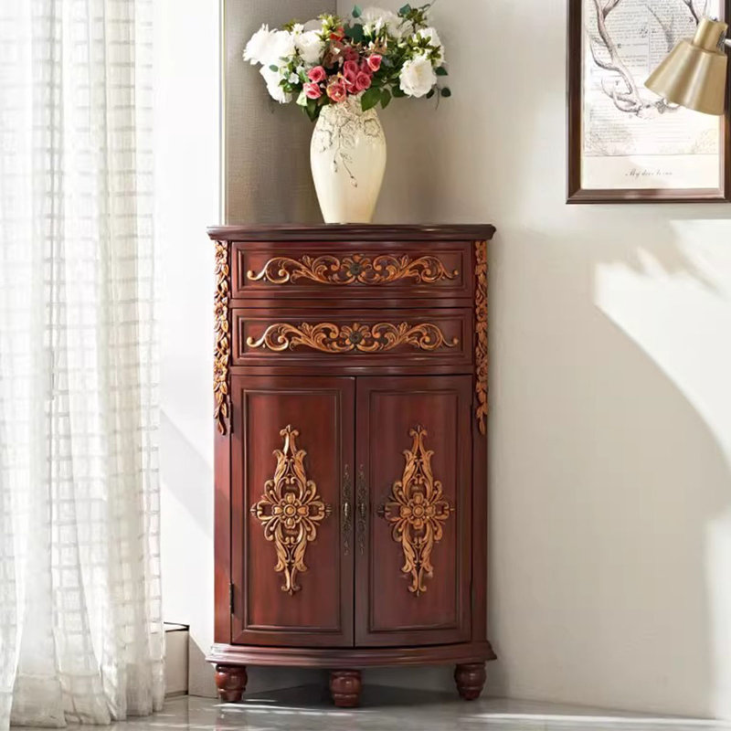 Armoire de coin en noyer massif et bois manufacturé