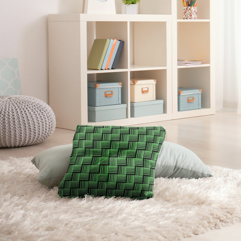 Coussin de sol classique à rayures Baskettressées, 30 po x 30 po, Vert clair/blanc