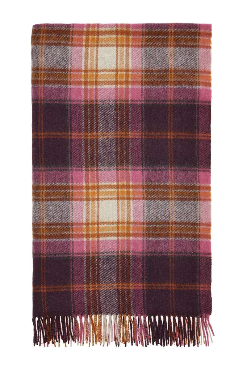 Merino Lambswool Throw/Blankets Hand Woven Blanket, Red/Beige/Pink/Orange Checkered
