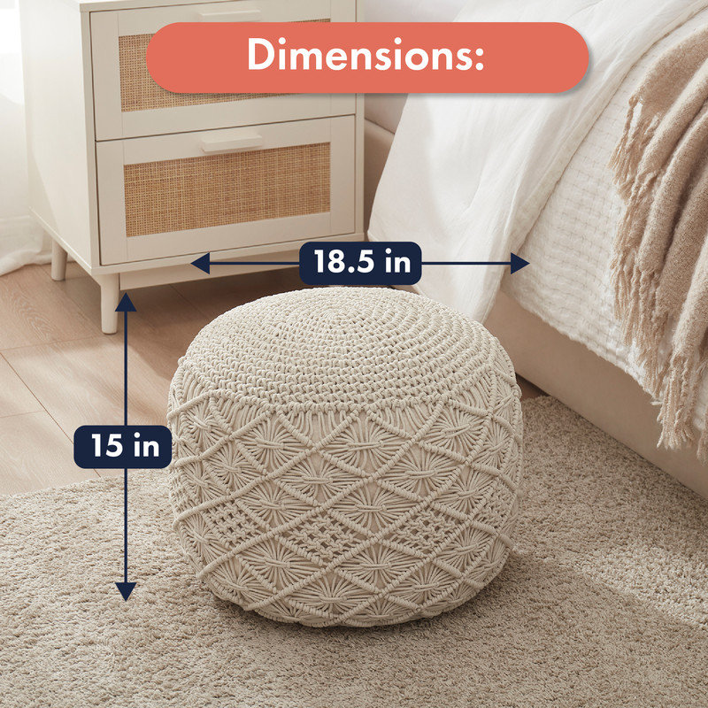 Bejan Cotton Pouf Ottoman, Ivory