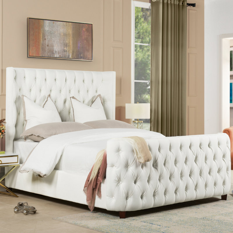 Currier Upholstered Wingback Bed, Queen, Antique White