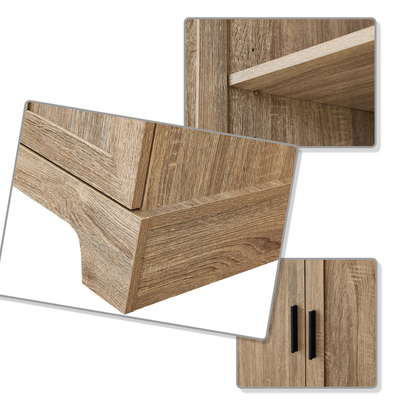 Tall Freestanding Storage Bathroom with high quality MDF board, Adjustable and Fixed Shelves, Brown