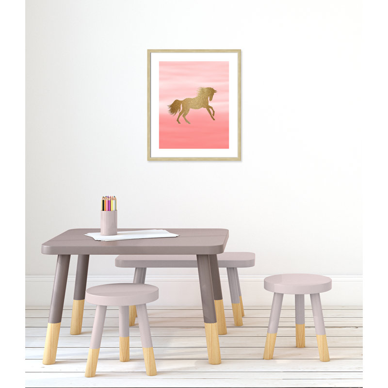 Art encadré ombré rose 1 ', H 24,5 po x l 20,5 po x P 1,18 po, Cadre boîte en grain de bois champagne