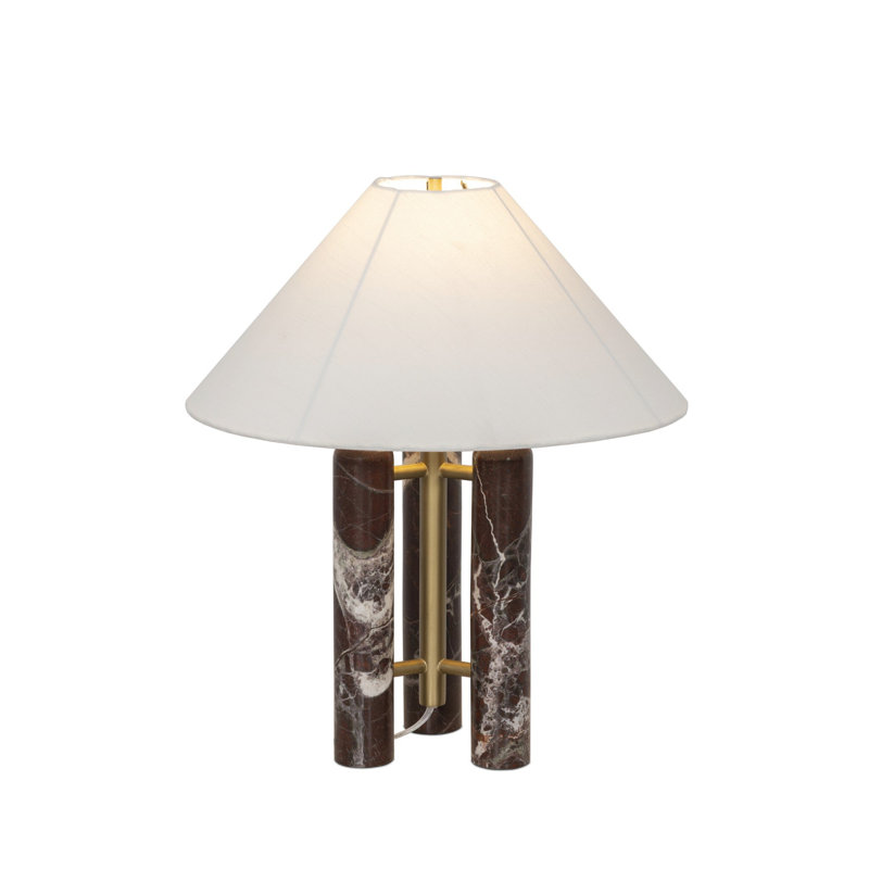 Lampe de table en marbre Yurt, Blanc, Marbre merlot, Soie