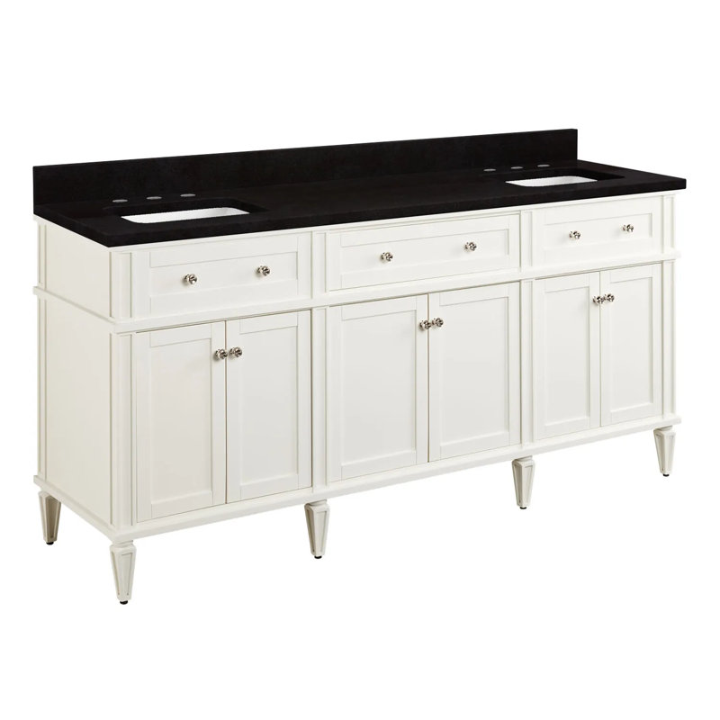 72" Elmdale Double Bathroom Vanity Set with Rectangular Undermount Sinks, 8" Widespread, Arctic White Quartz, Soft White