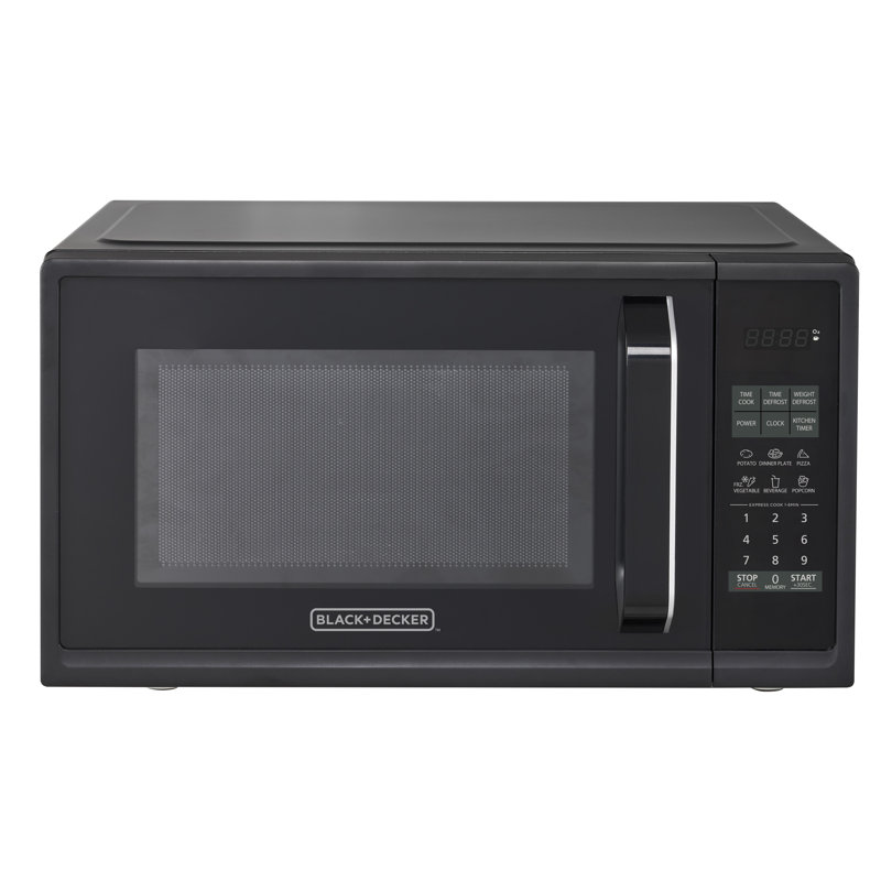 Black Modern Stainless Steel Finish 0.9 cu. ft. 900-Watt Microwave Oven With Multi-Stage Cooking, Black