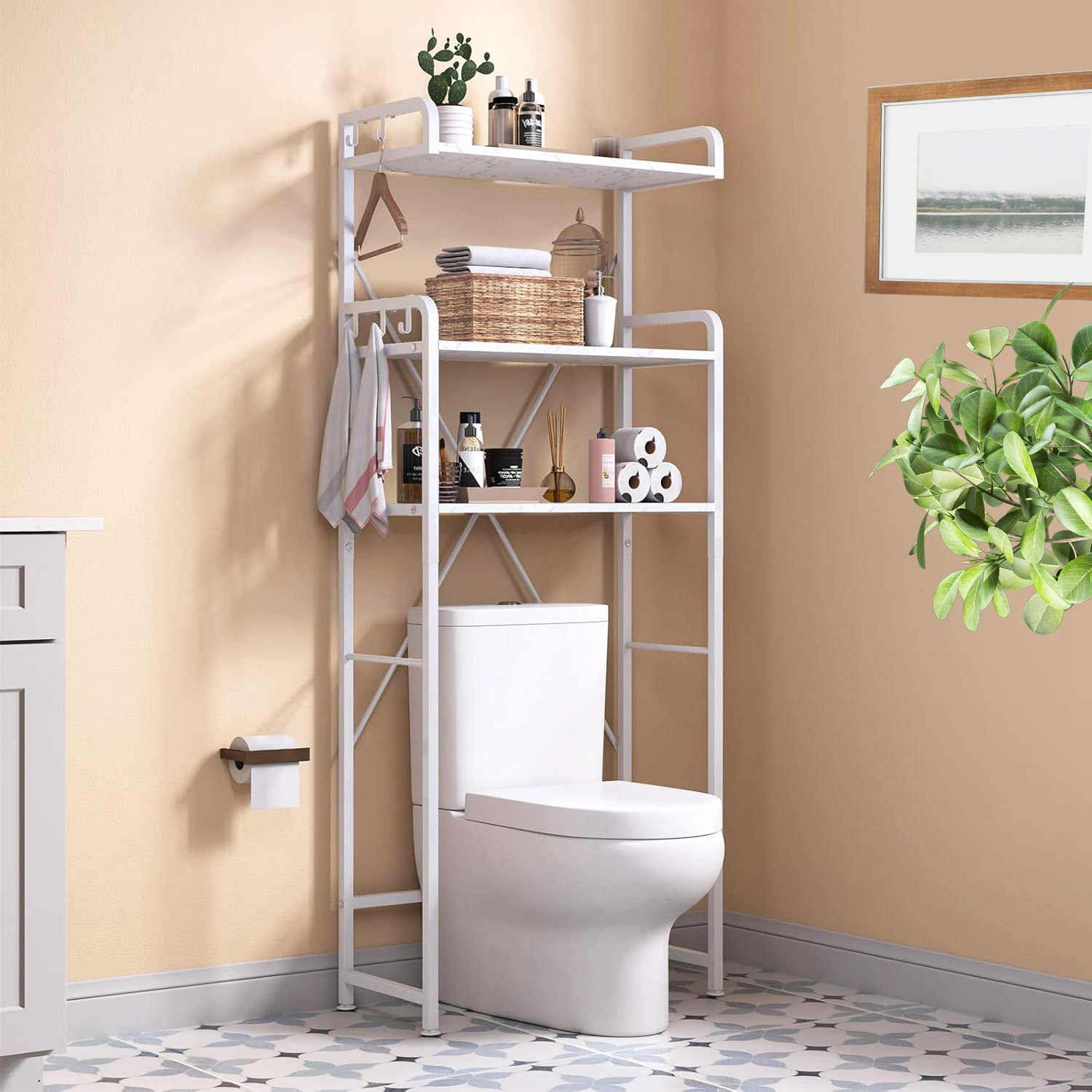 Ebern Designs Over The Toilet Storage Rack with 3-Tier Bathroom Shelves ...