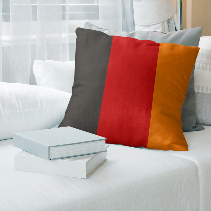 Housse de coussin, 18 po x 18 po, Côté orange / Milieu rouge, Polyester sergé