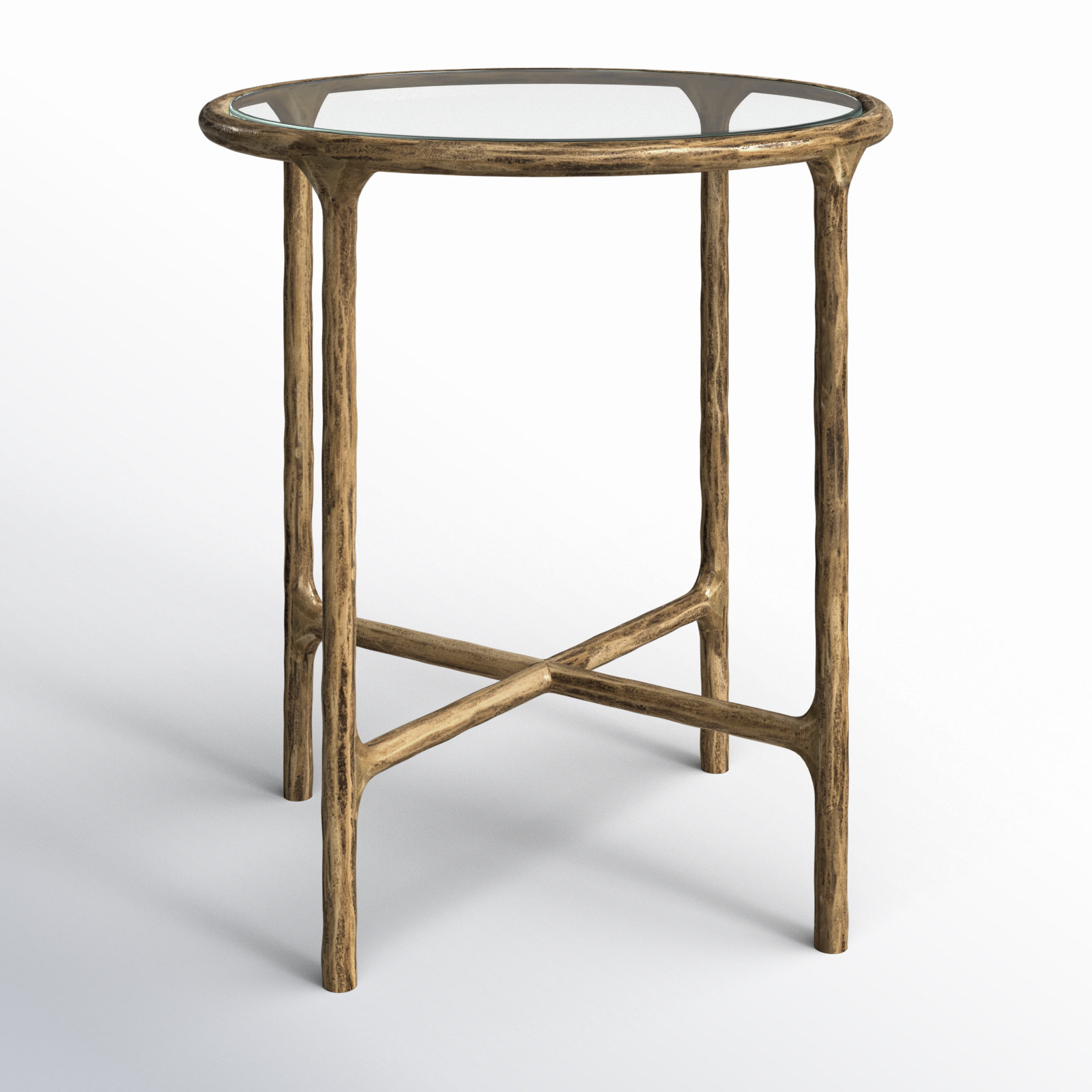 Evelynn Glass Cross Legs End Table, Brass, Clear