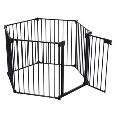 Barrière de 150 po en métal. Barrière de jeu à 6 panneaux, réglable pour les escaliers de maison, foyer, arbre de Noël. Arbre de clôture configurable, foyer. Réglable,