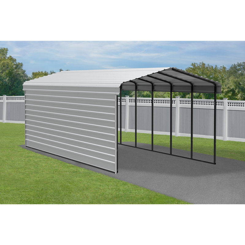 Eggshell Steel Carport Kit with Black Frame, 12 x 29 ft.