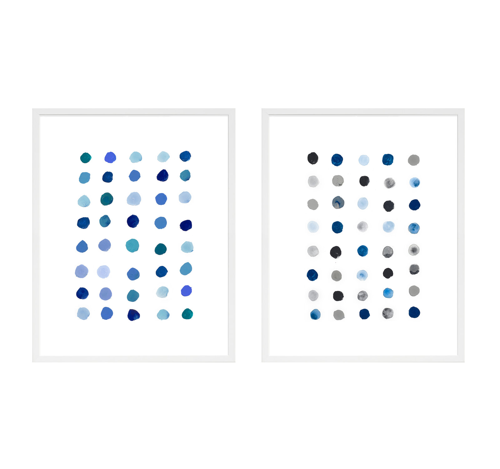 Blue Dot. Set Of 2 by Andrea Stokes, 25" H x 20" W x 1.25" D, White Wood