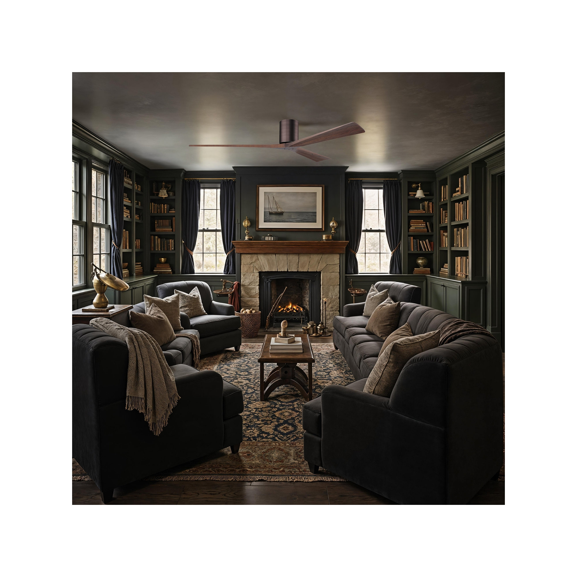 Olivier 3 Blade Ceiling Fan, 72", Walnut Tone, Brushed Bronze