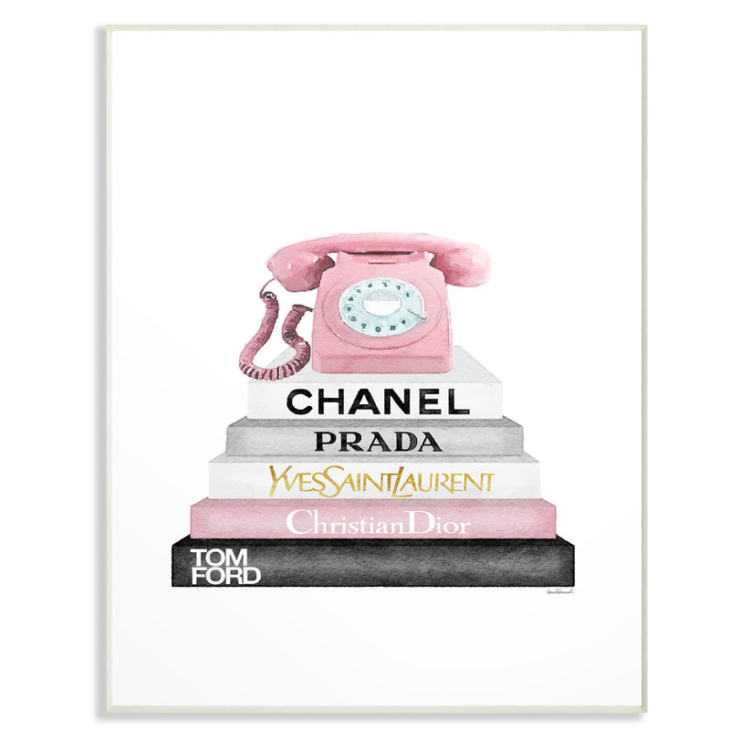 «Bibliothèque avec téléphone», impression en rose, Plaque murale, H 15 po x l 10 po x P 0,5 po