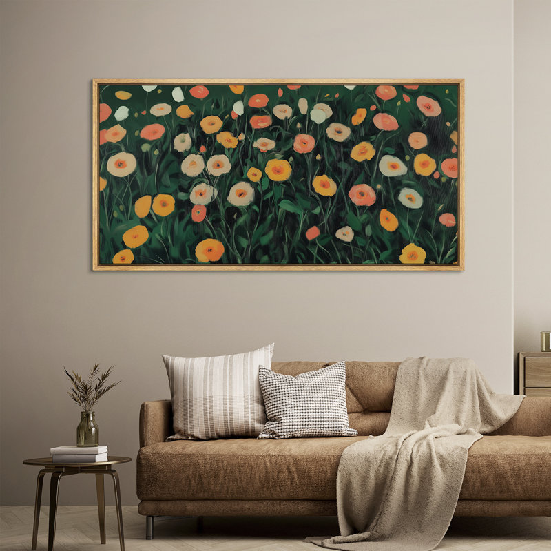 Fleurs sur fond de fleurs - Impression sur toile encadrée surdimensionnée, H 30 po x l 60 po, Naturel