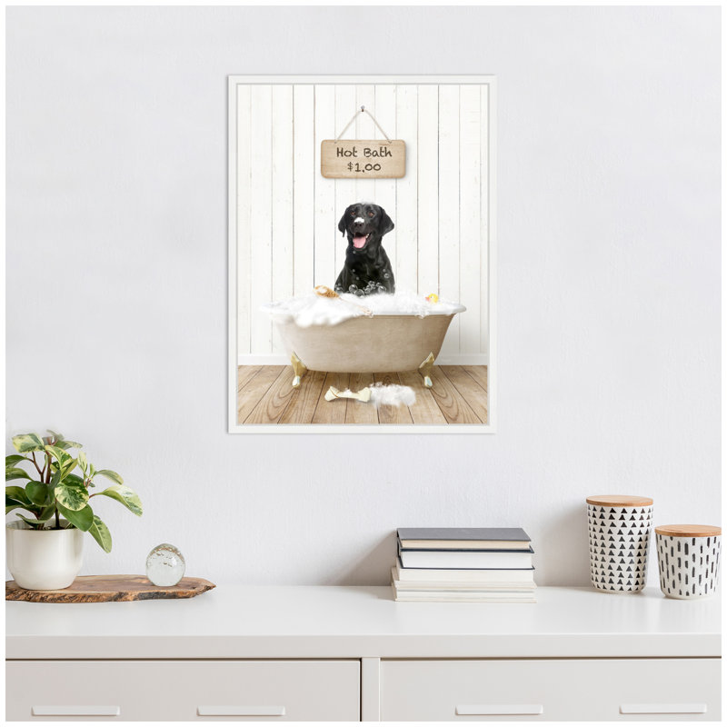 «Black Lab in Farmhouse Hot Bath» par Amy Peterson, reproduction d'art sur toile encadrée