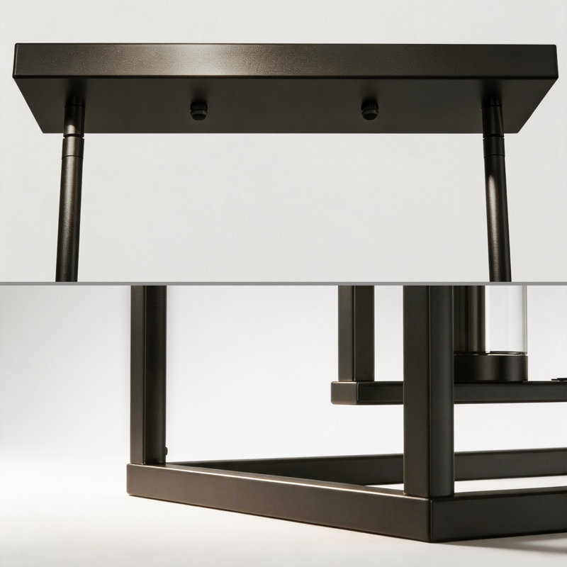 42'' (W) 5 - Light Aluminum Industrial Rectangle Kitchen Island Pendant Light Linear Chandelier, Matte Black