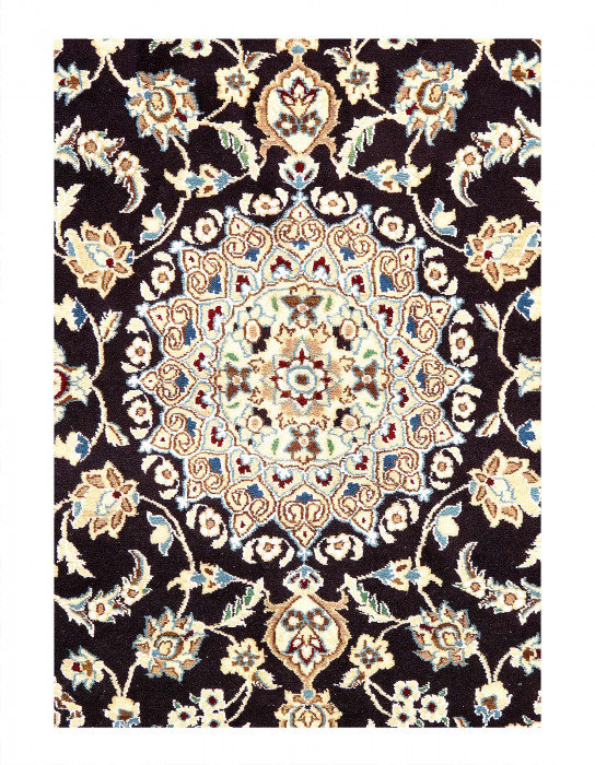 Tapis rectangulaire en laine et en soie de conception unique 4 pi 6 po x 2 pi 11 po Ikeya