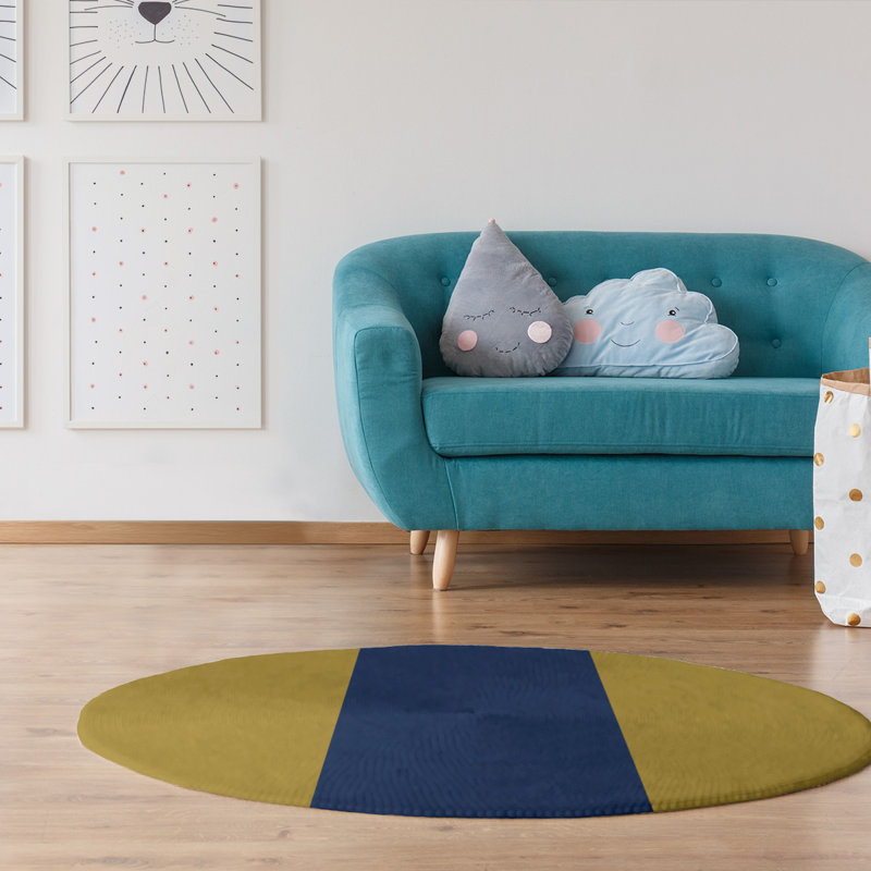 Tapis doré/bleu marine rayé Milwaukee, Rond 5 pi