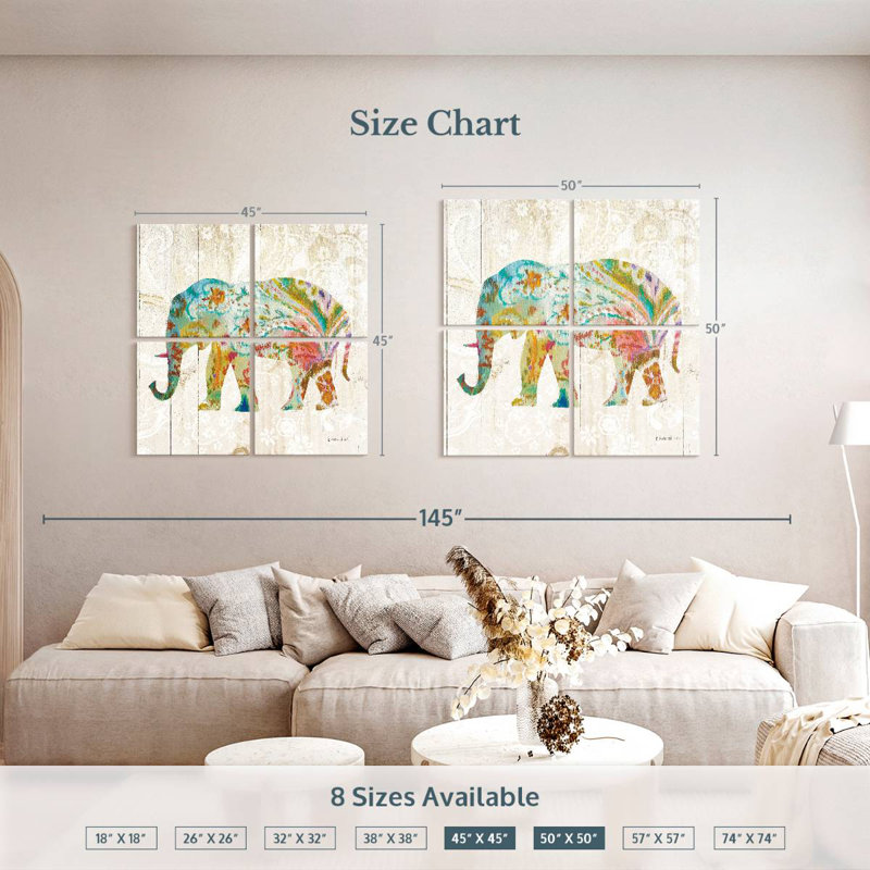 Éléphant Bramho Boho Paisley II, H 45 po x l 45 po