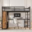 Queen Size Loft Bed Frame With Built-In Wardrobe, Metal Loft Bed With Desk And Storage Shelves-304646689