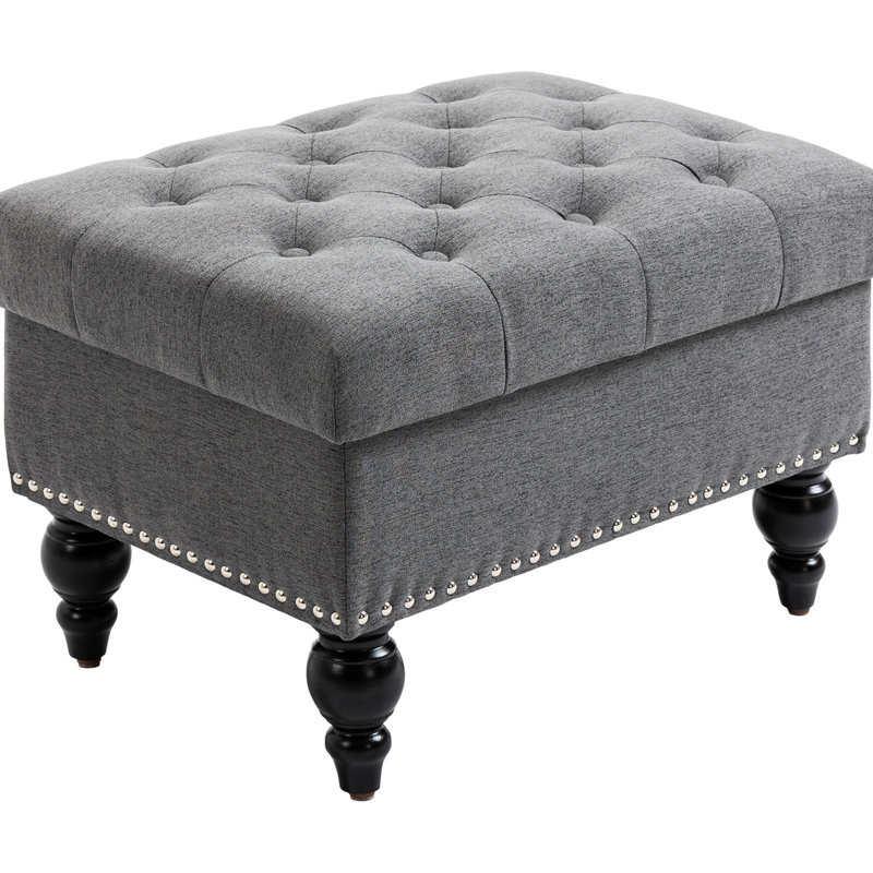 Bouton en lin gris avec couvercle amovible, banc de 25 po pour repose-pieds et siège, garniture cloutée
