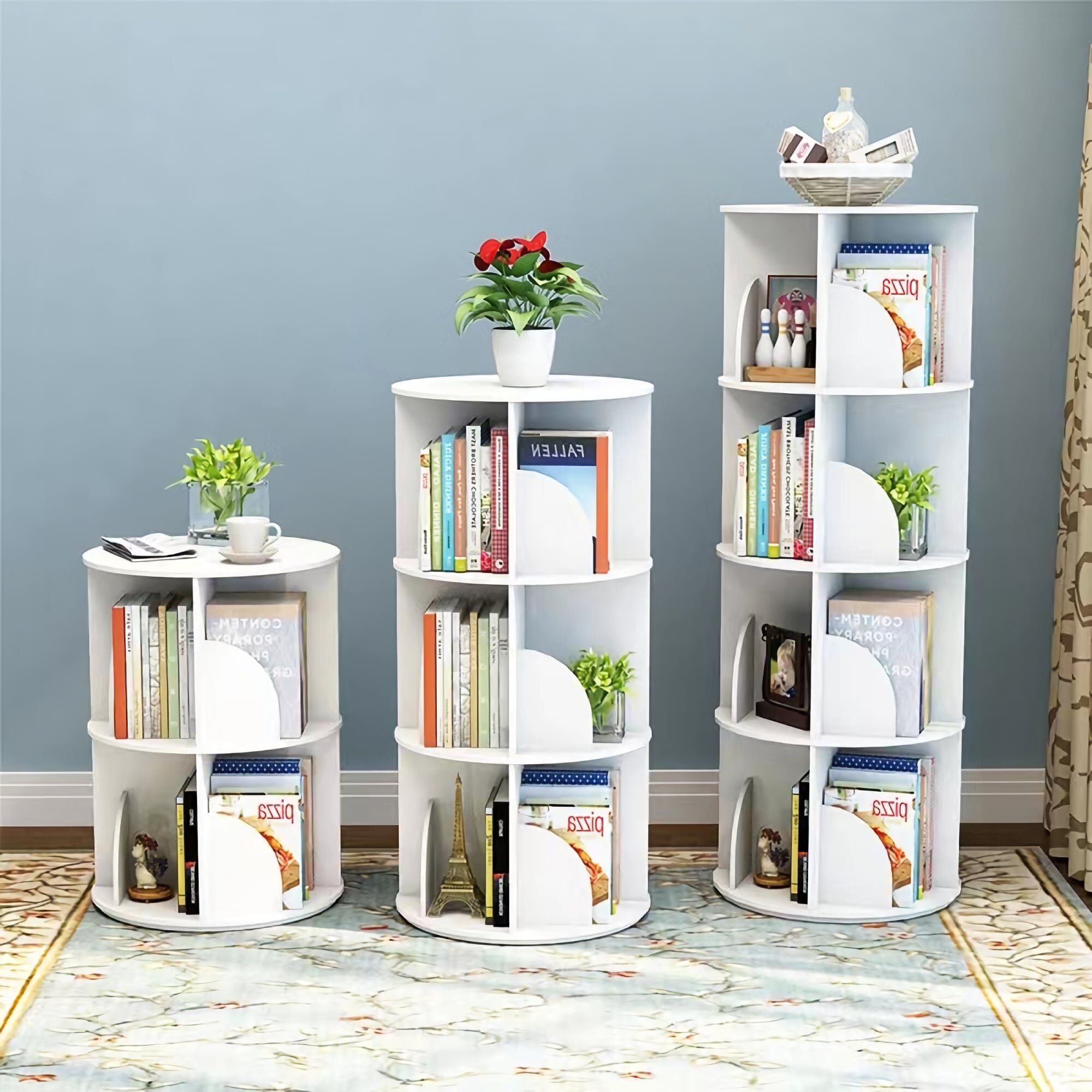 Latitude Run® 2 Tier 360° Rotating Stackable Shelves Bookshelf Organizer  white