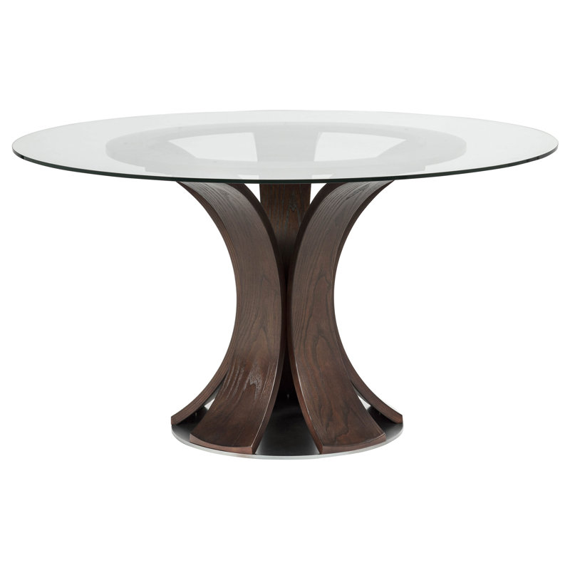 Table de salle à manger ronde Naser 48 pouces avec dessus en verre, couleur noyer foncé, Brun