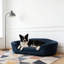 Canapé pour chien surdimensionné en lin bleu foncé avec dossier capitonné-1625419328