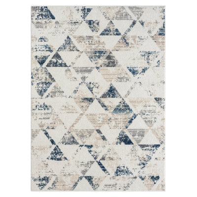 Dequone Ivory/Gray/Blue Geometric High-Low Area Rug