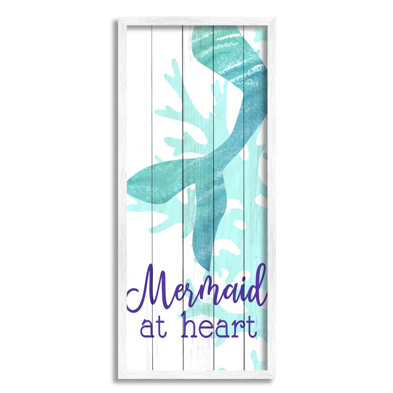 «Mermaid at Heart Saying Calligraphy Turquoise Tail» par Kim Allen - impression, H 24 po x l 10 po